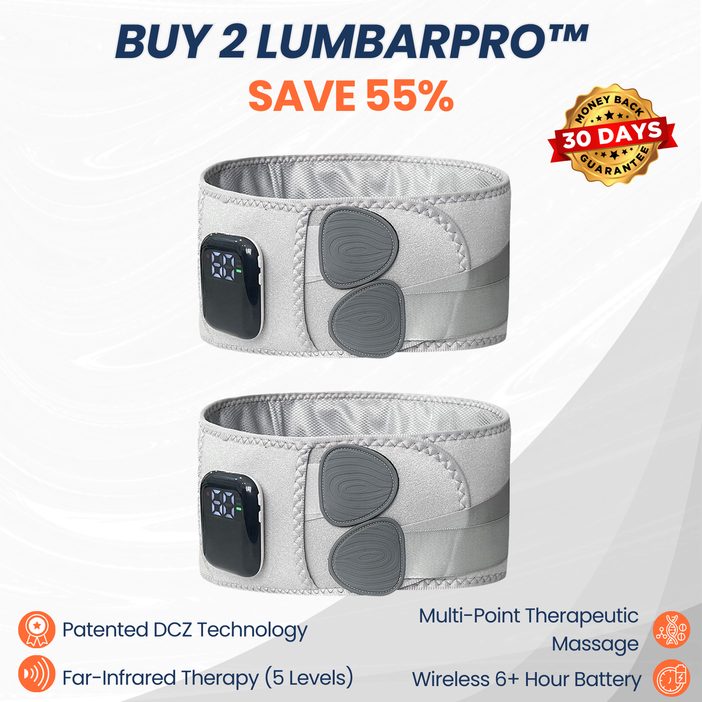 LumbarPro™ by HMZ - Heated Massage Lumbar Support Belt