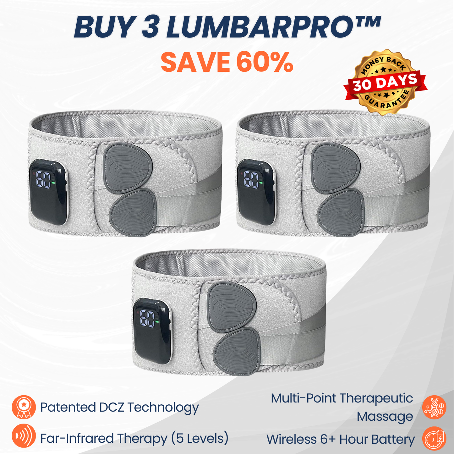 LumbarPro™ by HMZ - Heated Massage Lumbar Support Belt