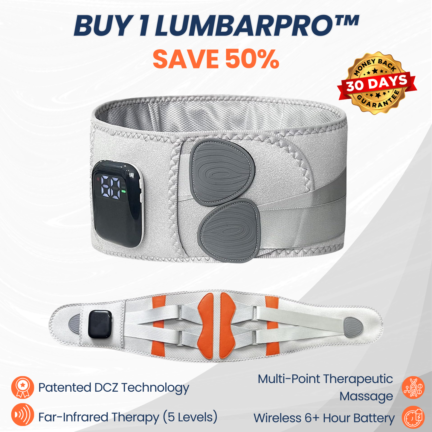 LumbarPro™ by HMZ - Heated Massage Lumbar Support Belt