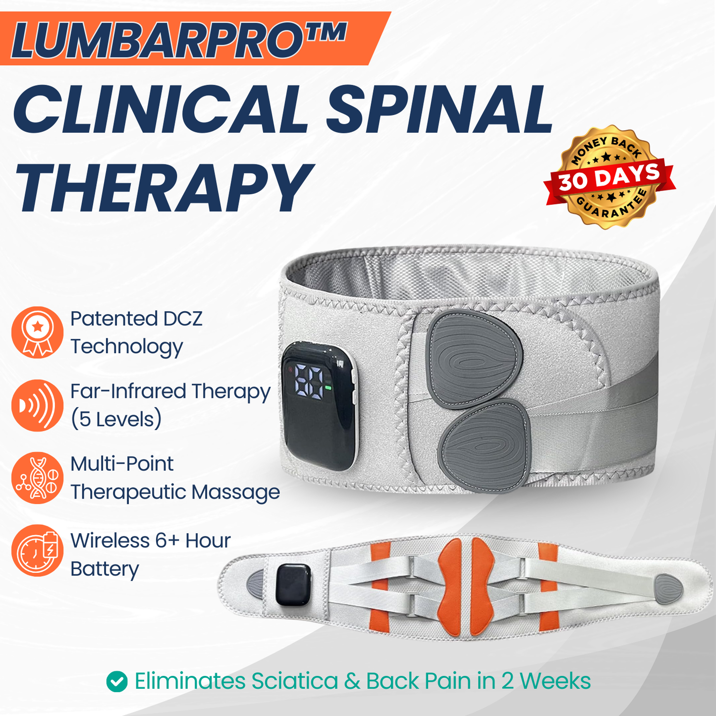 LumbarPro™ by HMZ - Heated Massage Lumbar Support Belt