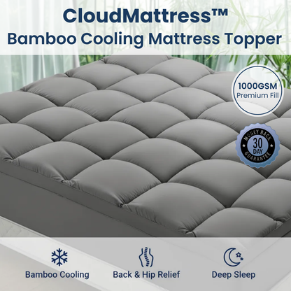 CloudMattress™ Bamboo Cooling Mattress Topper for Back & Hip Relief