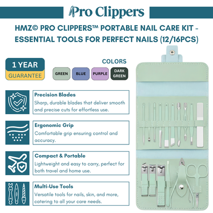 HMZ© Pro Clippers™ Portable Nail Care Kit - Essential Tools for Perfect Nails (12/16pcs)